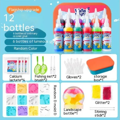12 Bottles, Fishing Net Gloves, Molds, Slime, Bucket